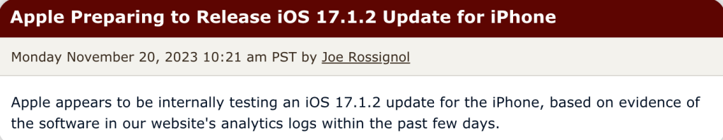 iOS 17.1.2 正式版即将发布
