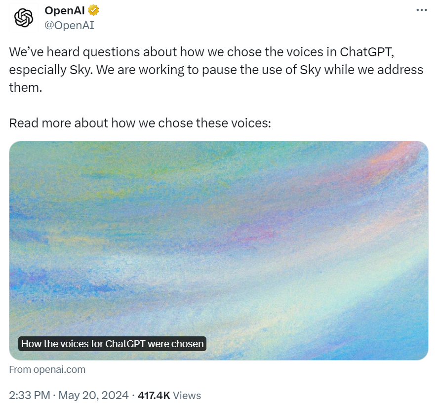 曝斯嘉丽曾拒绝为ChatGPT配音：GPT-4o语音上线前夕，这款最像“Her”的语音却下架了！