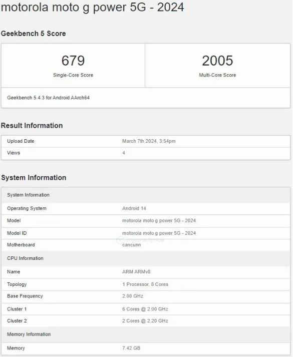 蓝牙5.3加持!2024款Moto G Power 5G即将登场,性能配置全面曝光