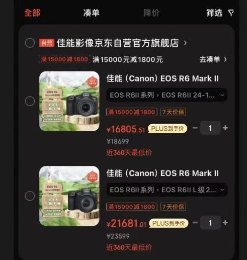 佳能EOS R6 Mark Ⅱ全系降价 京东自营平台售价刷新近510天新低