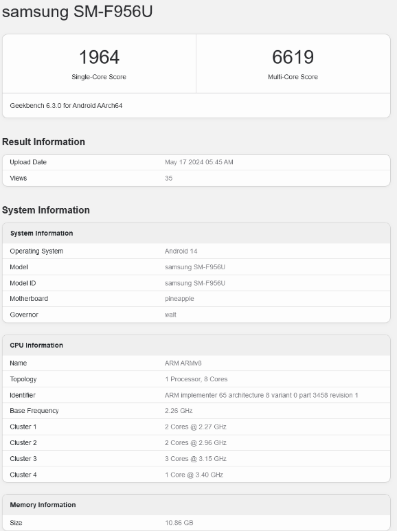 三星Galaxy Z Fold6亮相GeekBench，性能飙升29%