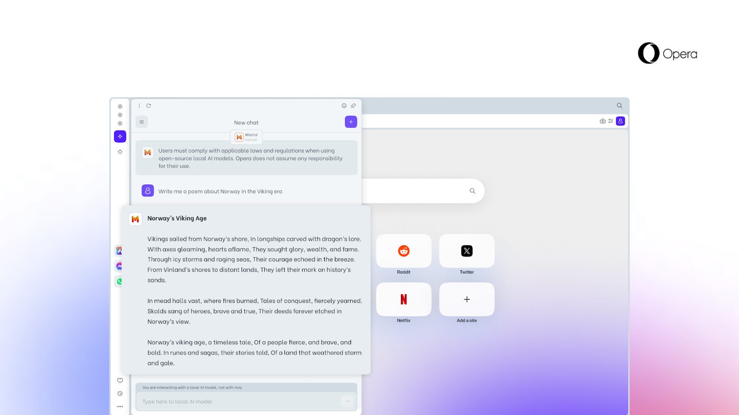 Opera 成为首个集成本地 LLM 的浏览器
