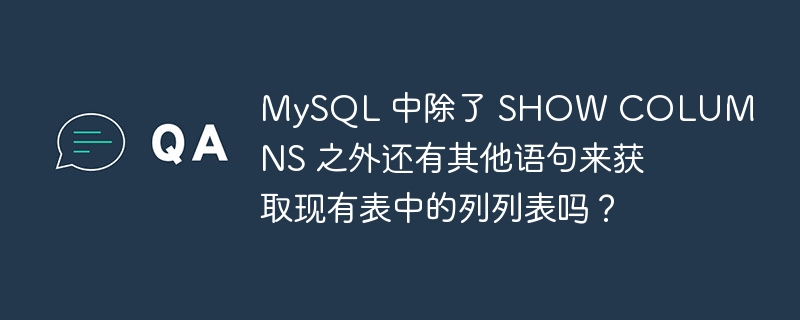 MySQL 中除了 SHOW COLUMNS 之外还有其他语句来获取现有表中的列列表吗？