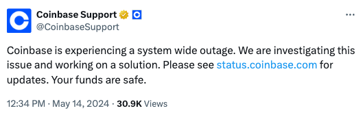 Coinbase遭遇全面系统故障！官方：用户资金安全无虞