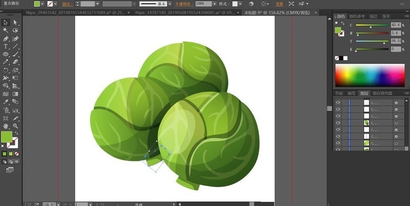 ai手绘逼包菜素材插画的操作方法
