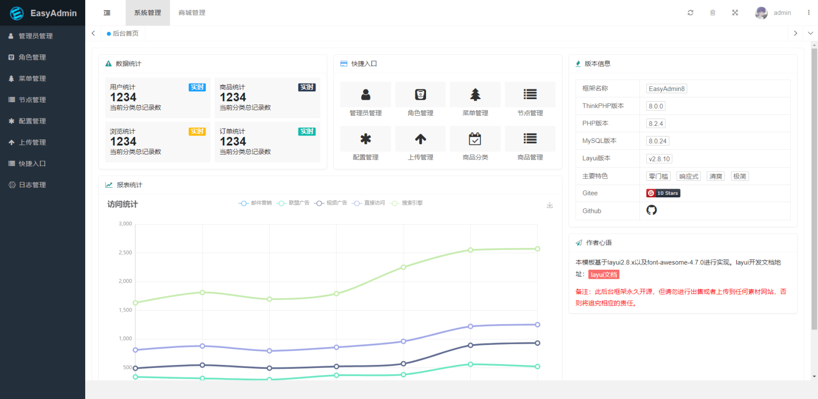 EasyAdmin8 - PHP8.0常用框架快速后台管理系统