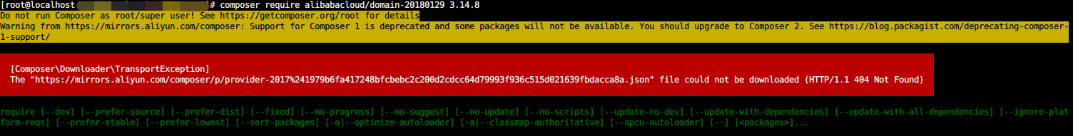 composer 报错 The “https://mirrors.aliyun.com/composer/p....json“ file could not be downloaded (HTTP/1